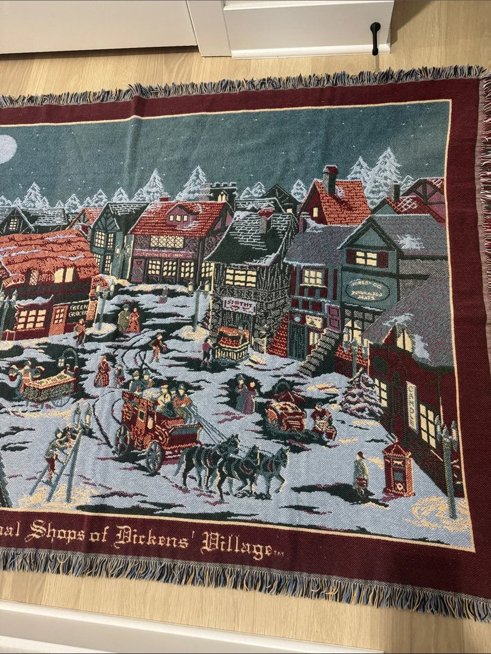 Burgundy Dickens Village Holiday Throw Blanket